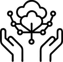 Bokeh digital art of hands holding digital cloud network with copy space vector