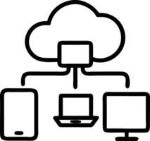 Bokeh digital art of devices linked through cloud network and copy space vector