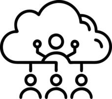 Bokeh digital art of cloud computing symbols merging with human figures and copy space vector