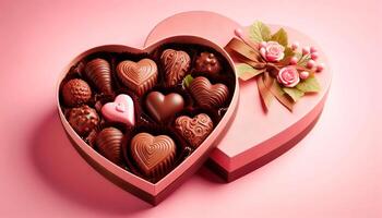 A box of chocolates with a heart on it. The chocolates are arranged in a heart shape photo