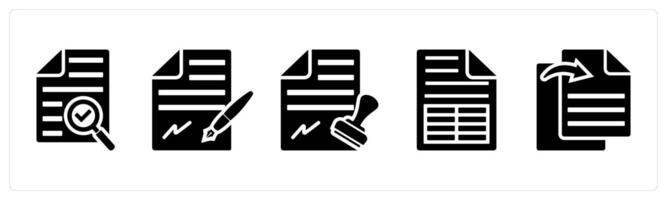 Set of 5 mix icons as search file, agreement, stamp paper vector