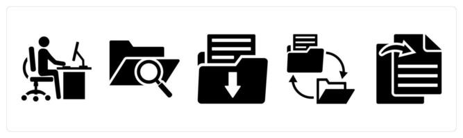 Set of 5 mix icons as office work, search folder, download folder vector