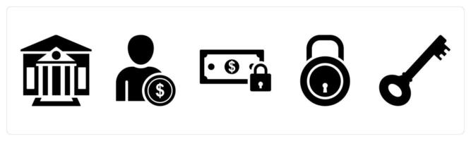 Set of 5 mix icon as bank, accountant, money security, key vector