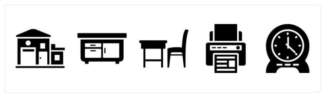 Set of 5 mix icons as office, drawers, office table vector