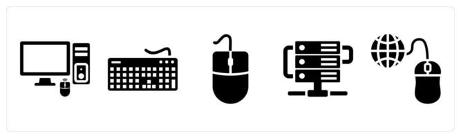 Set of 5 mix icons as computer, keyboard, mouse vector