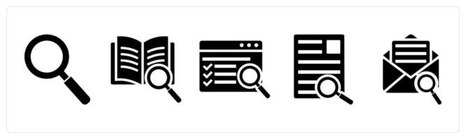 Set of 5 mix icons as search, search content, webpage search vector