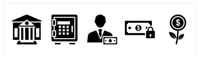Set of 5 mix icons as bank, locker, accountant vector