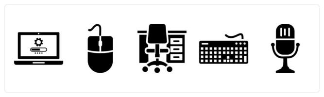 Set of 5 mix icons as password login, mouse, office table vector