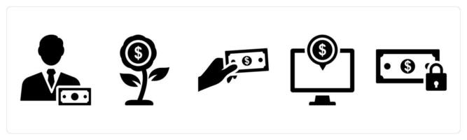 Set of 5 mix icons as accountact, investment, cash in hand vector