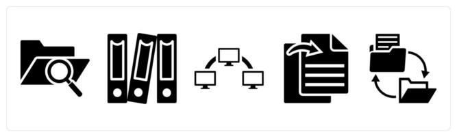 Set of 5 mix icons as search folder, files, data transfer vector