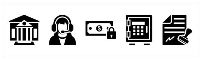 Set of 5 mix icons as bank, customer support, money security vector