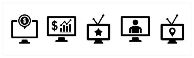 Set of 5 mix icons as online payment, online analytics, broadcast vector