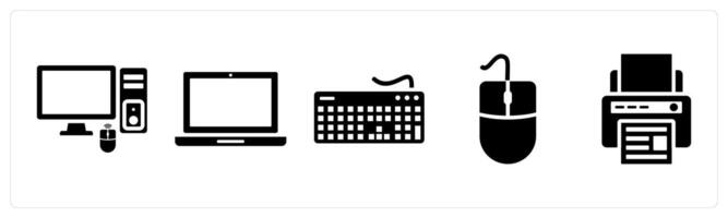 Set of 5 mix icons as computer, laptop, keyboard vector