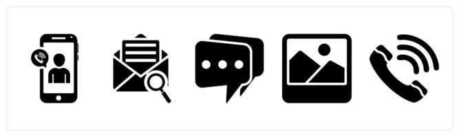 Set of 5 mix icons as mobile calling, search mail, message vector