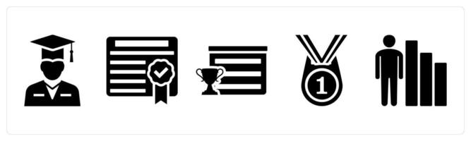 Set of 5 mix icons as graduate man, certificate, trophy vector