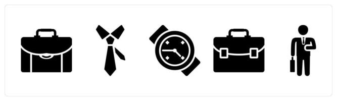 Set of 5 mix icons as briefcase, tie, wrist watch vector