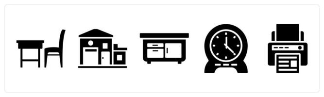 Set of 5 mix icons as office table, office, drawers vector