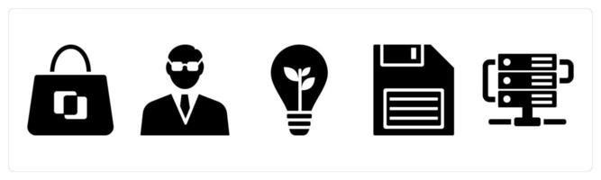 Set of 5 mix icons as business bag, businessman, inspiration vector