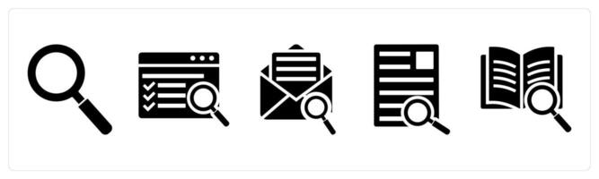 Set of 5 mix icons as search, webpage search, search mail vector