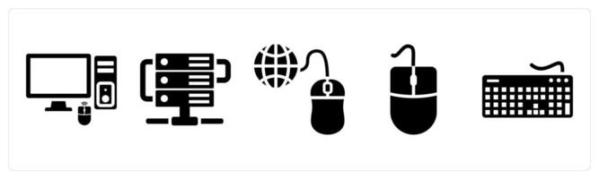 Set of 5 mix icons as computer, server, ppc vector