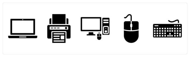 Set of 5 mix icons as laptop, printer, computer vector