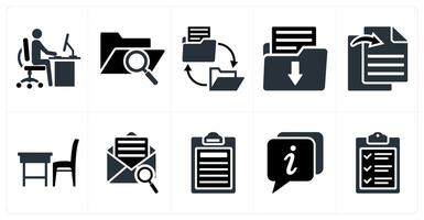 Set of 10 mix icons as office work, search folder, folder transfer vector