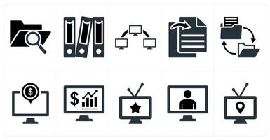 Set of 10 mix icons as search folder, files, data transfer vector