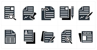 Set of 10 mix icons as search file, stamp paper, file transfer vector