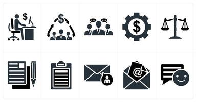 Set of 10 mix icons as office work, financial meeting, business conversation vector