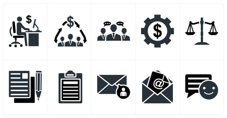 Set of 10 mix icons as office work, financial meeting, business conversation