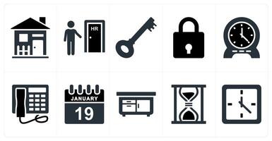 Set of 10 mix icons as real estate, human resource, key vector