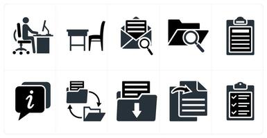 Set of 10 mix icons as office work, office table, search mail vector
