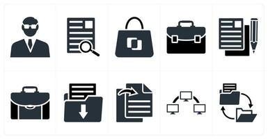 Set of 10 mix icons as businessman, search file, business bag vector