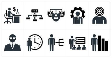 Set of 10 mix icons as office work, business hierarchy, work responsibilities vector