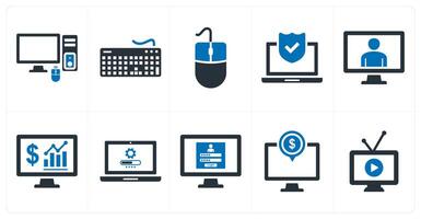 A set of 10 mix icon as computer, keyboard, mouse vector