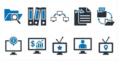 A set of 10 mix icons as search folder, files, data transfer vector
