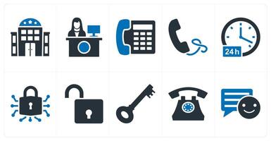 A set of 10 mix icons as hotel, receptionist, telephone vector