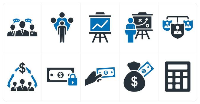 A set of 10 mix icons as business conversation, security administrator, business presentation vector