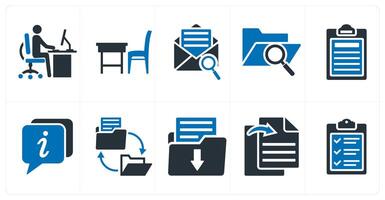 A set of 10 mix icons as office work, office table, search mail vector