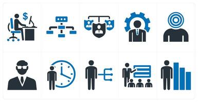 A set of 10 mix icons as office work, business hierarchy, work responsibilities vector