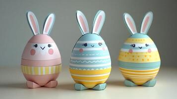Easter DIY paper eggs in the form of bunnies. Happy Easter. photo