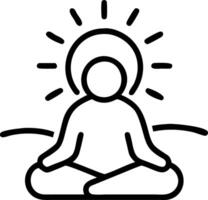 Candid shot of a person meditating at sunrise on a hilltop with copy space on the side. vector