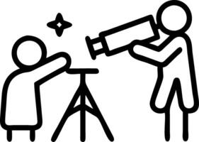 Candid photo of friends setting up a telescope in a backyard with copy space above. vector