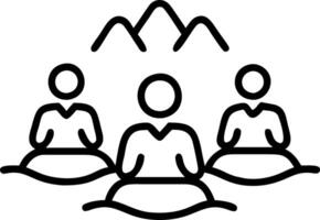 Candid image of group meditating by waterfall copy space on side. vector