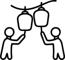 Candid image of friends writing wishes on lanterns before releasing them with space for text above. vector