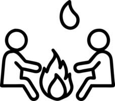 Candid image of elders sharing stories with younger generation around a bonfire with copy space above. vector