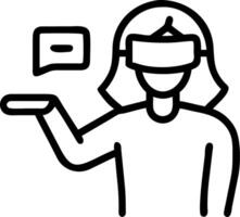 Businesswoman interacting with virtual interface in office with copy space vector