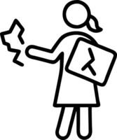 Businesswoman holding broken laptop in soft abstract setting copy space vector