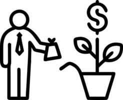 Businessman watering a money tree with city skyline in background and copy space vector