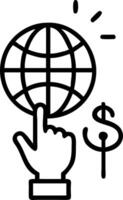 Businessman touching holographic green globe with financial icons and copy space vector